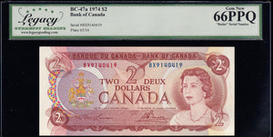 1974 Bank of Canada $2 "3 Digit Radar" Legacy Gem UNC-66 PPQ (BC-47a - N1)