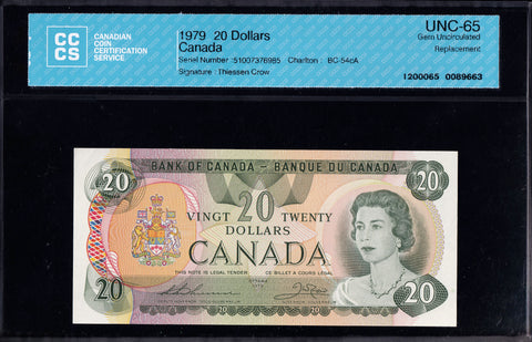 1979 Bank of Canada $20 Certified CCCS GEM UNC-65 (BC-54cA)