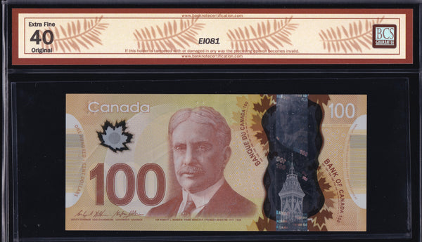 2011 Bank of Canada $100 "Radar & Repeater" BCS EF-40 Original (BC-73c -N1 - N10)