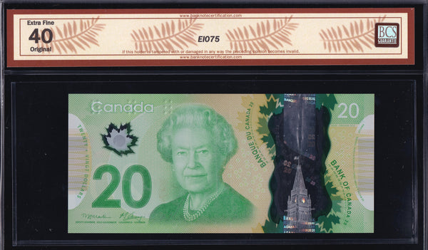2012 Bank of Canada $20 Low Serial "25" BCS EF40 Original (BC-71a - N5)