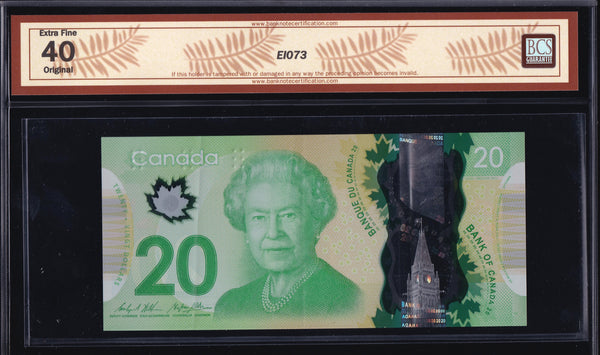 2012 Bank of Canada $20 "3 Digit Radar in BCS EF40 Original (BC-71b - N1)