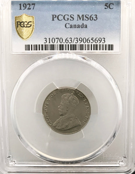 1927 Canadian 5 Cents PCGS MS-63