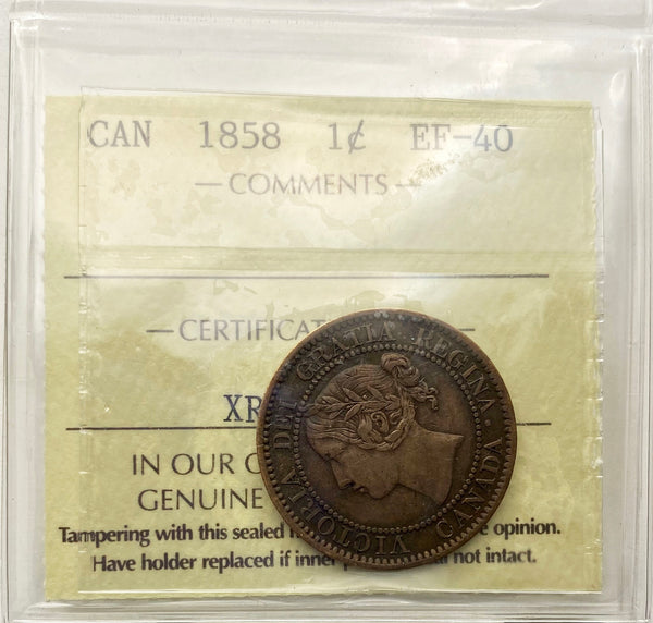 1858 Canadian 1 cent Certified ICCS EF-40