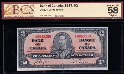 1937 Bank of Canada $2 BCS AU58 Original (BC-22c)