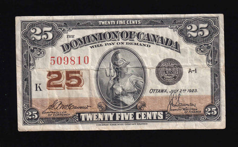 1923 Dominion of Canada 25 cents "Shinplaster" VF (DC-24c)