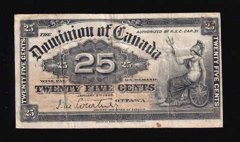 1900 Dominion of Canada 25 cents "Shinplaster" F+ (DC-15a)
