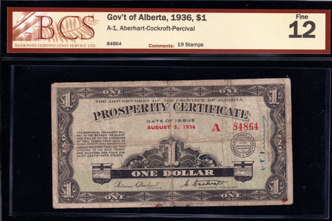 1936 Alberta Prosperity Certificate  with 19 stamps BCS Fine-12