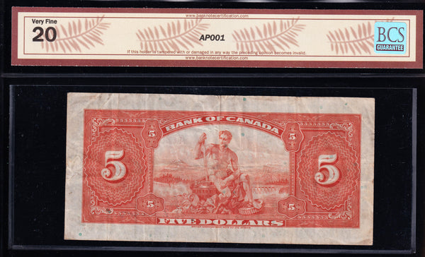 1935 Bank of Canada $5 English BCS VF-20 (BC-5)