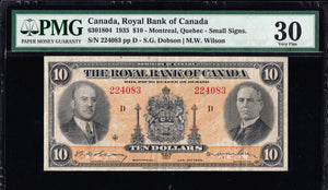 1935 Royal Bank of Canada $10 "Small signature" PMG VF30