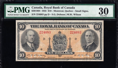 1935 Royal Bank of Canada $10 "Small signature" PMG VF30