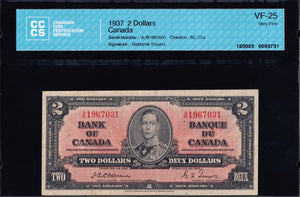 1937 Bank of Canada $2 "Osborne" in CCCS VF25 (BC-22a)