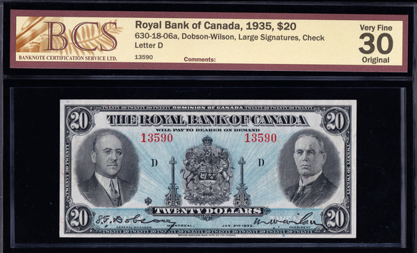 1935 Royal Bank of Canada $20 Consecutive Pair in VF/EF Condition
