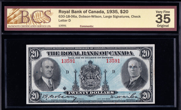 1935 Royal Bank of Canada $20 Consecutive Pair in VF/EF Condition