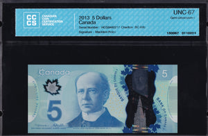 2013 Bank of Canada $5 in Superb Gem UNC-67 (BC-69b)