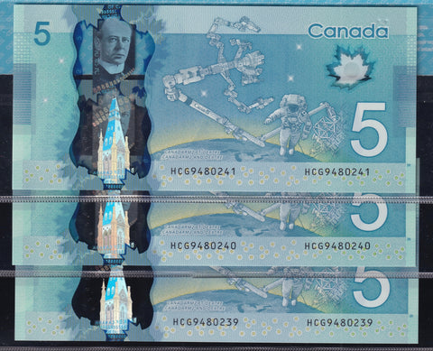 2013 Bank of Canada $5 Consecutive in Superb Gem UNC-67 (BC-69b)