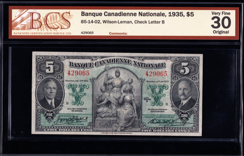 1935 Banque Canadienne Nationale $5 BCS VF-30 Original