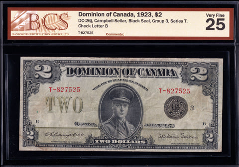 1923 Dominion of Canada $2 BCS VF-25 (DC-26j)