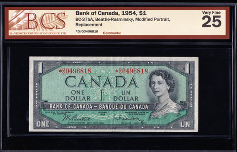 1954 Bank of Canada $1 Replacement *D/O BCS VF-25 (BC-37bA)