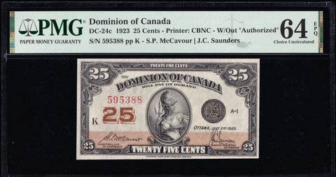 1923 Dominion of Canada 25 cents "Shinplaster" PMG UNC-64 EPQ (DC-24c)