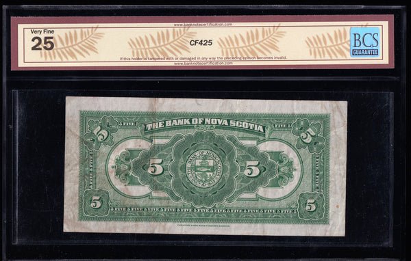 1935 Bank of Nova Scotia $5 BCS Certified VF-25
