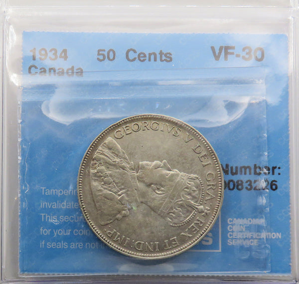 1934 Canadian 50 Cents CCCS VF30