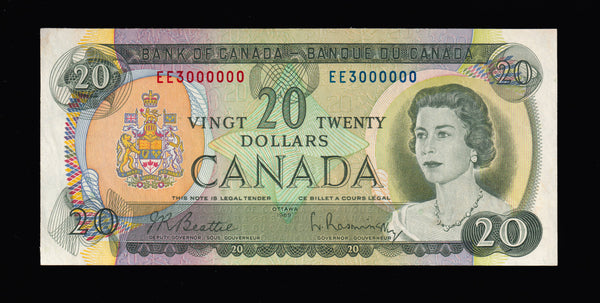 1969 Bank of Canada $20 "Million Serial 3000000" BCS AU-58 Original (BC-50a - N3)